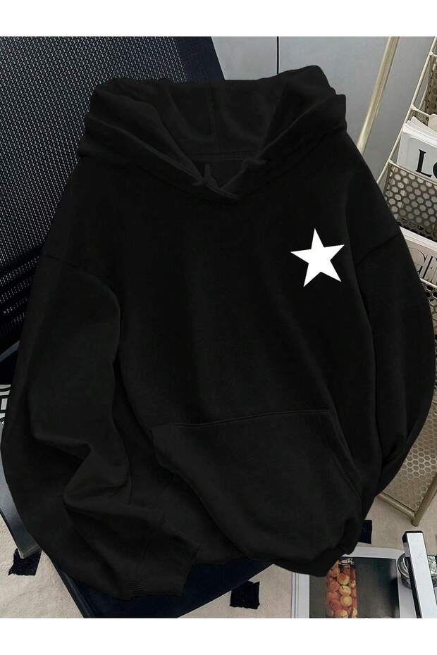 Hooded Relaxed Fit Sweatshirt with Star Detail
