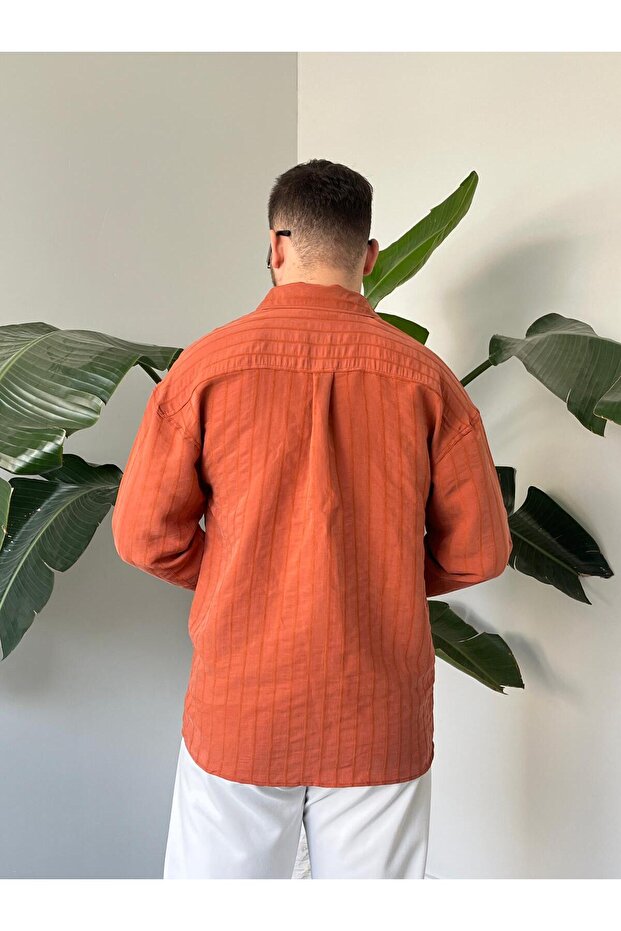 Modal Çizgili Oversize Gömlek - 5