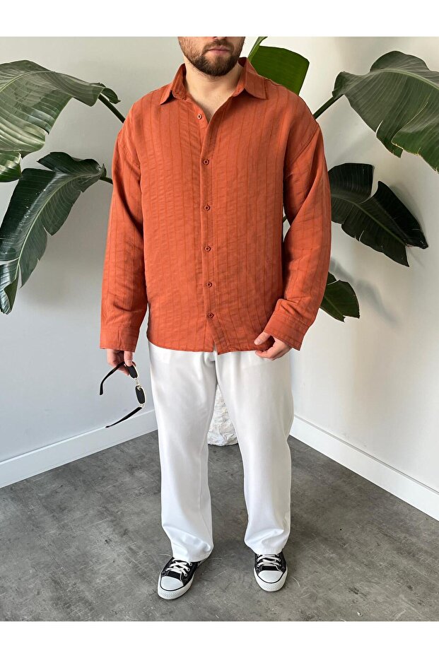 Modal Çizgili Oversize Gömlek - 4