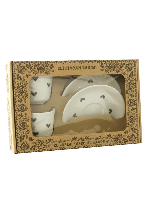 طقم فناجين سيراميك مزدوجة بنقش قلب - 1