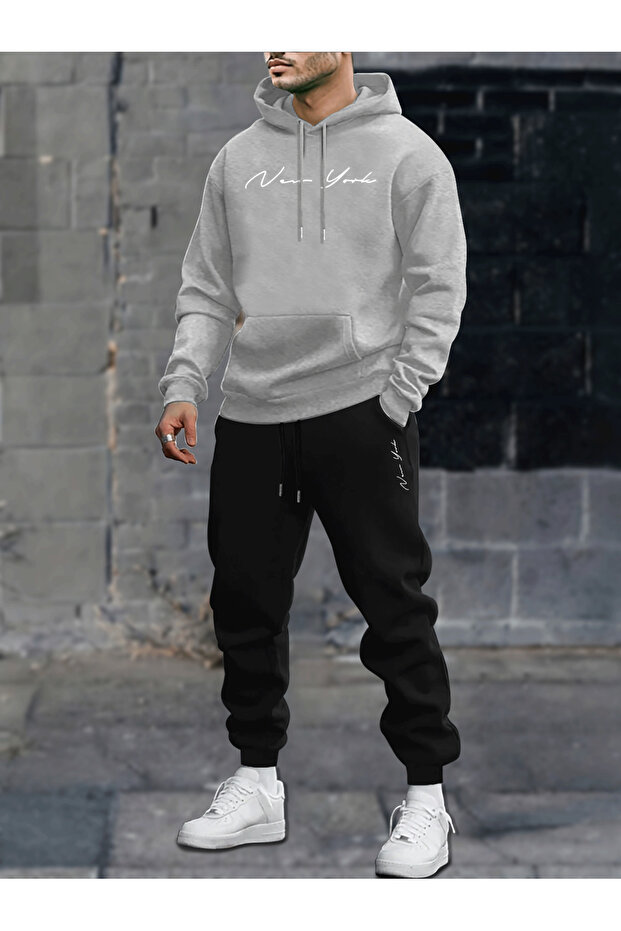 Printed Letter Hooded Top and Jogger Pants Tracksuit Set