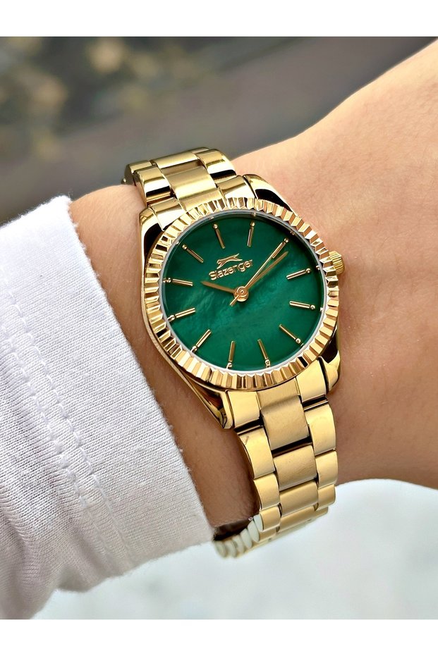 Steel Band Steel Case Gold-Green Color Women Wristwatch 2457Mr
