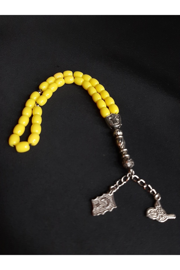 Yellow Plastic Beads Stylish Design Prayer Beads with Turkish Flag and Tuğra Detail