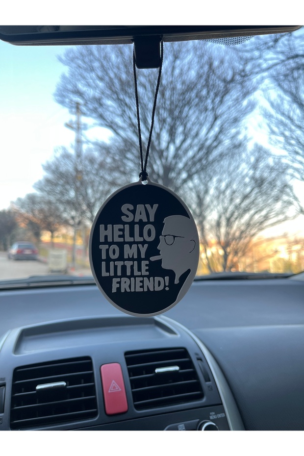 Rearview Mirror Ornament – Say Hello to My Little Friend! - Dual-Sided 3D Printing, Plastic, Non-Scratch Glass