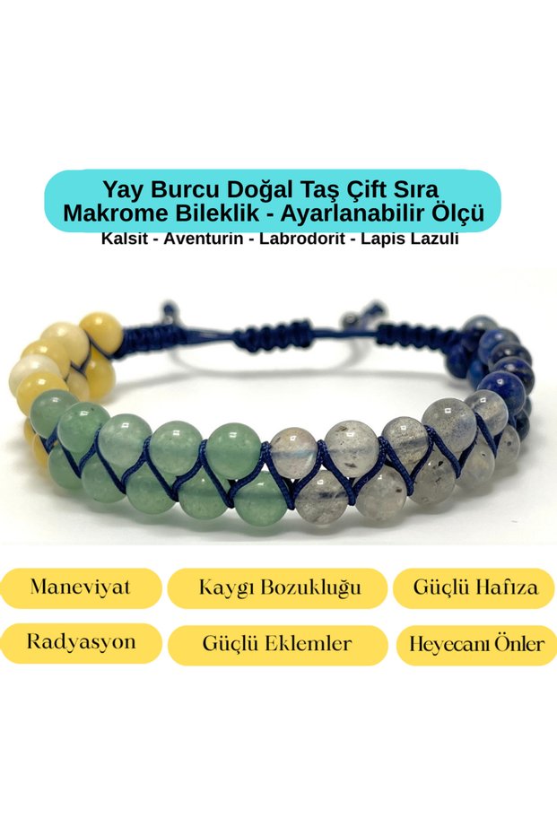Certified Sagittarius Zodiac Natural Stone Double Row Macrame Bracelet