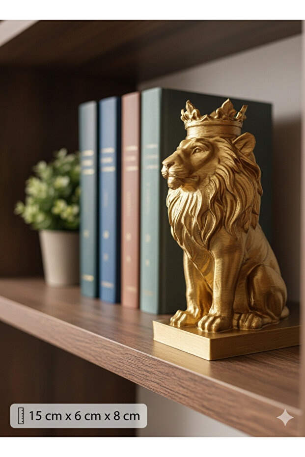 duru cnc print Dekoratif Altın Varak Aslan Biblo 15 cm | 3D Baskı Kral Aslan Heykeli | Ofis & Ev Dekoru