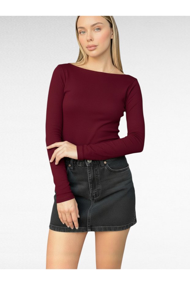 Boat Neck Long Sleeve Viscose Women's Blouse - Casual Wear Women's Top