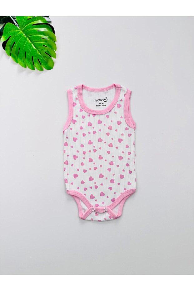 Single 100% Cotton Heart Patterned Corded Fabric Baby Girl Undershirt Bodysuit