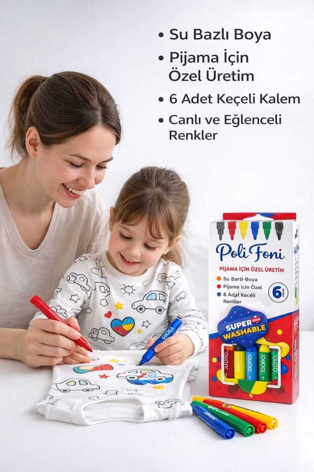 The Vehicle Can Be Painted with Printed Special Pens. Educational Children's Pajama Set (Does Not Make Stains When Washed).