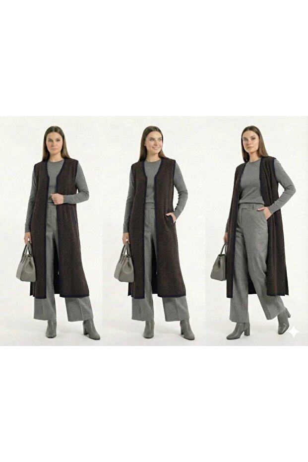 Zipped Long Wicker Pattern Knit Vest
