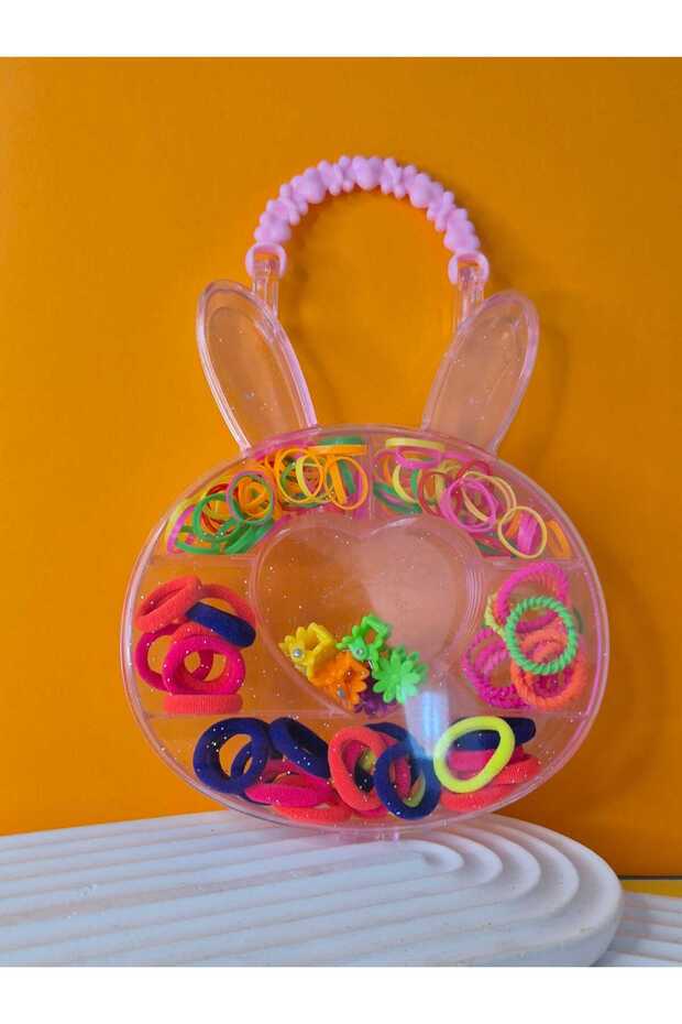 Girls' Colorful Rubber Bands and Snap Clips Set with Transparent Rabbit Carrying Box Gift Set