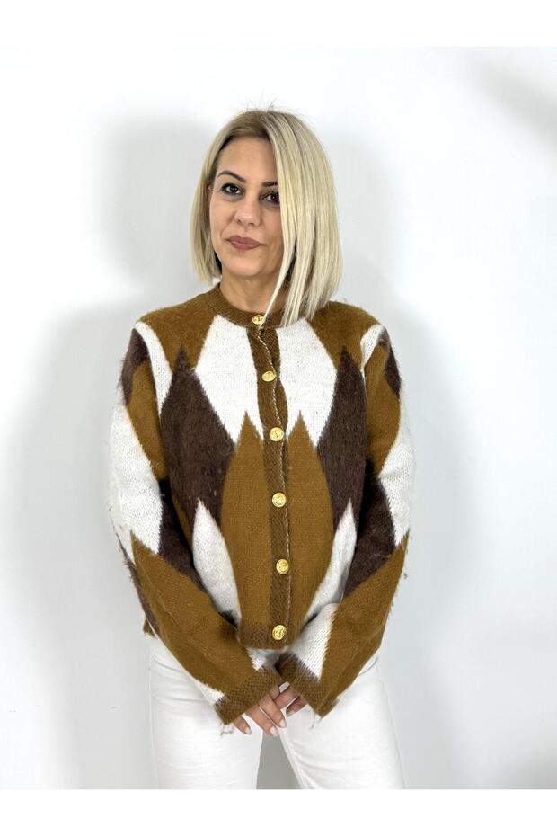 1125 Baklava Pattern, 6 Buttons, Angora, Waist-Length Cardigan