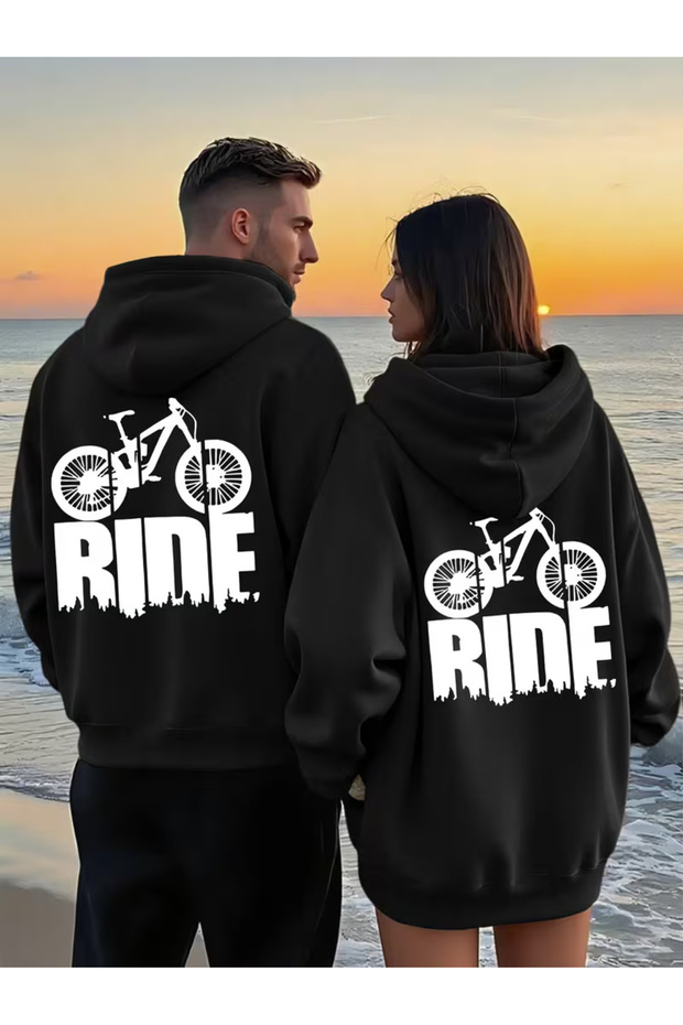 Dear Couple Combination Hoodie Set of 2 Ride Printed Unisex Oversize 3 Thread Hooded Black