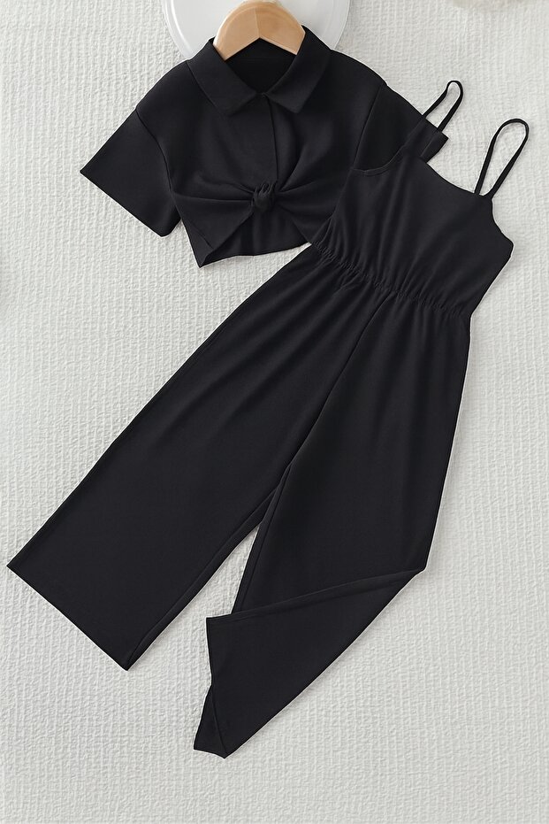 Girl's 2-Piece Combination Set Woven Shirt with Tie Detail