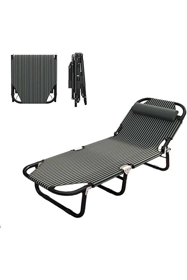 Portable Folding Camping Cot, Lightweight Breathable Single Bed with Striped Pattern, Compact Outdoo
