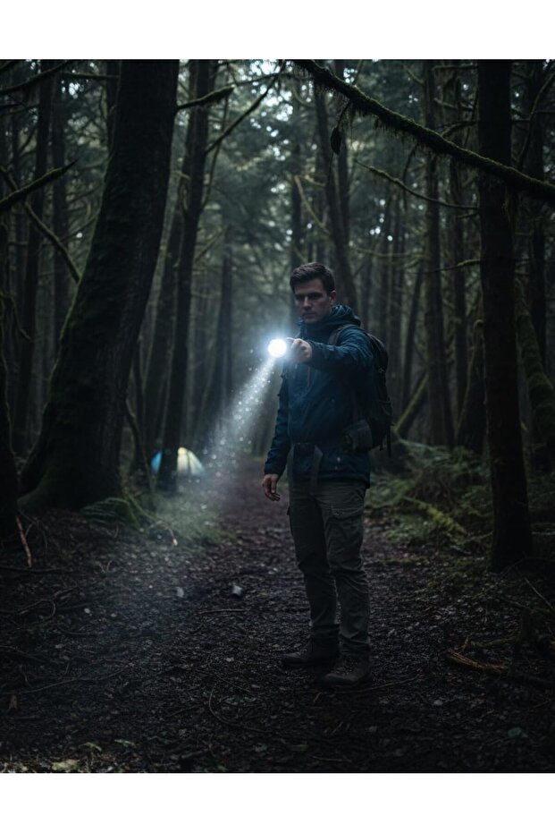 مصباح يدوي LED قابل لإعادة الشحن ومصباح عمل مع مؤشر ليزر - 6