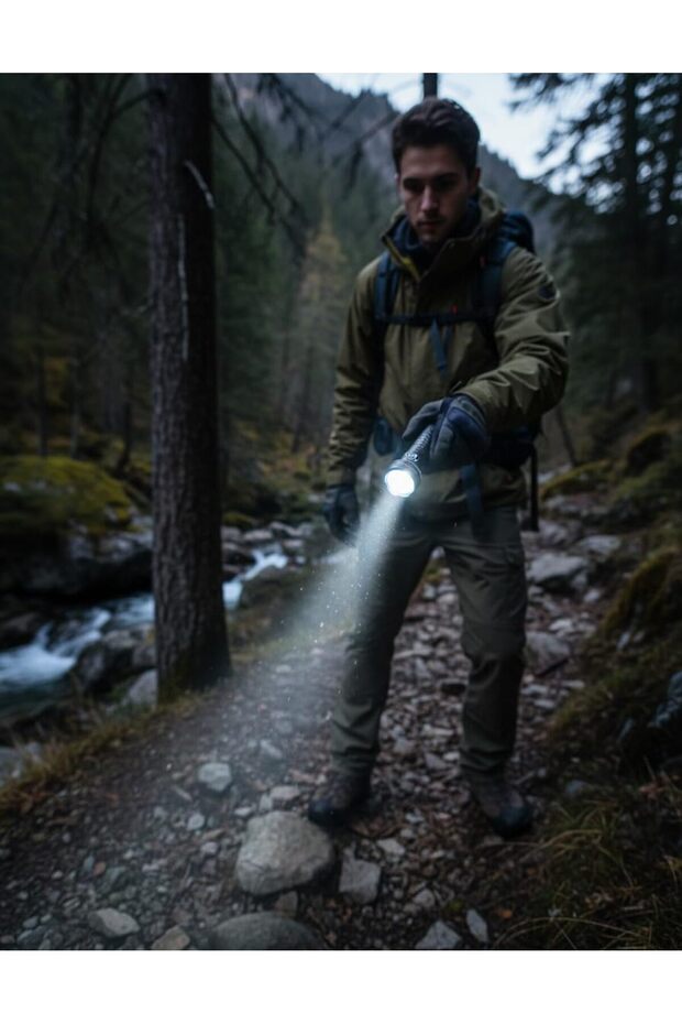 مصباح يدوي LED قابل لإعادة الشحن ومصباح عمل مع مؤشر ليزر - 5