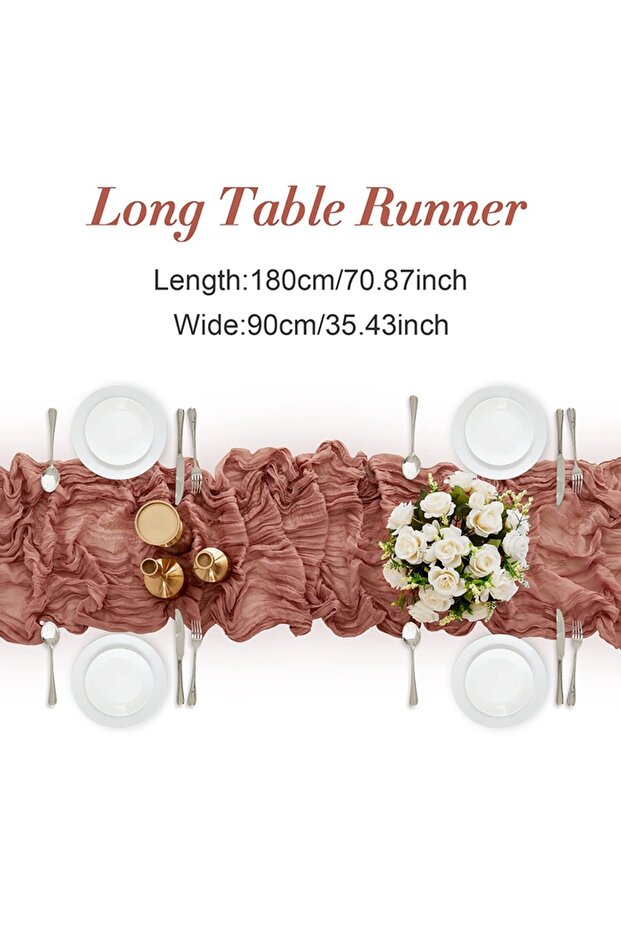 Dusty Rose 90*180cm Cheesecloth Bohemian Polyester Table Runners, Pleated Atmospheric Table Runner,
