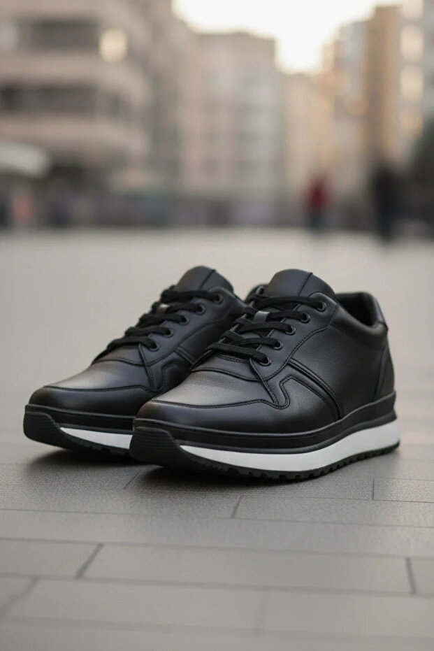 حذاء من الجلد الطبيعي، نعل خفيف، جلد من الداخل والخارج، أسود