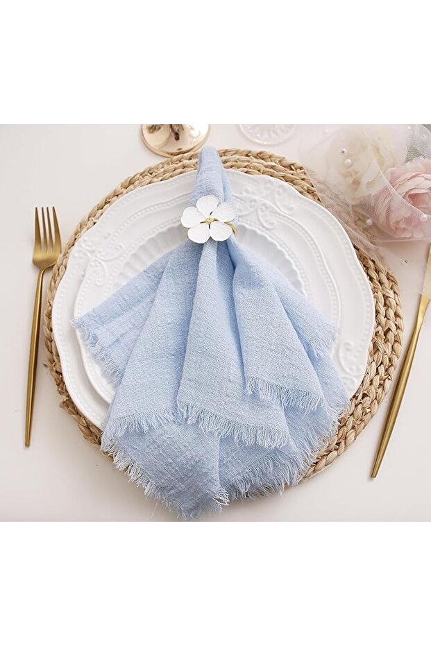 Cloth Napkins with Fringe,100% Soft Cotton,Gauze Washable Easter Spring Napkins,Light Blue(12Pcs)