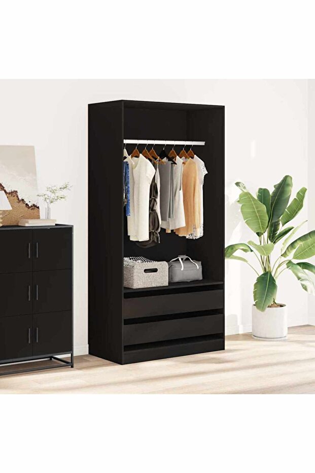Wardrobe Black 100x50x200 cm Engineered Wood