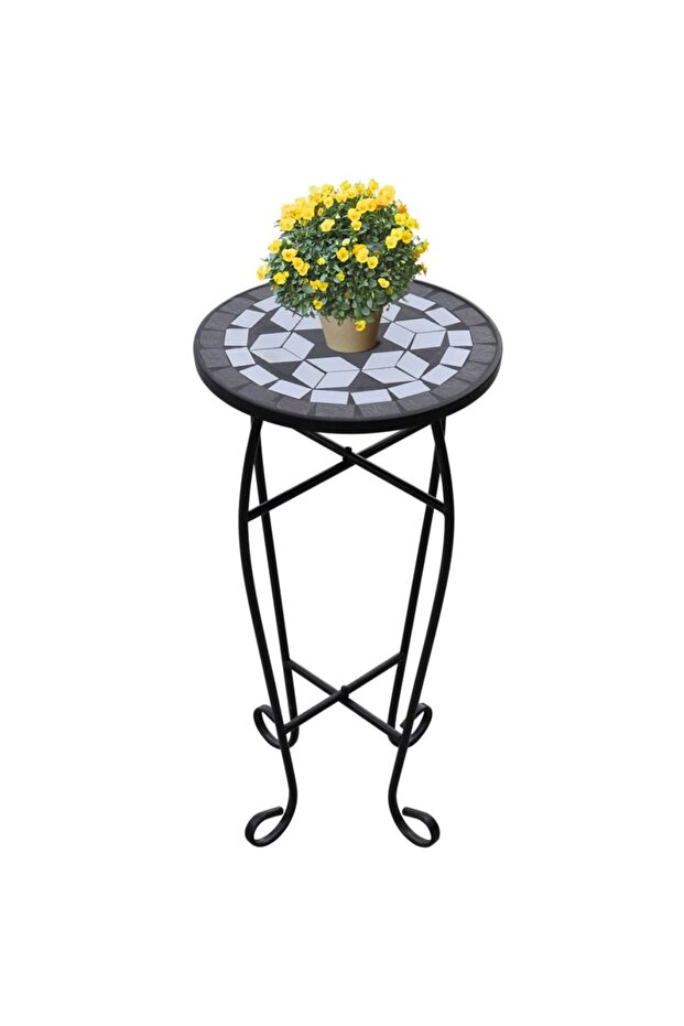 Mosaic Side Table Plant Table Black White