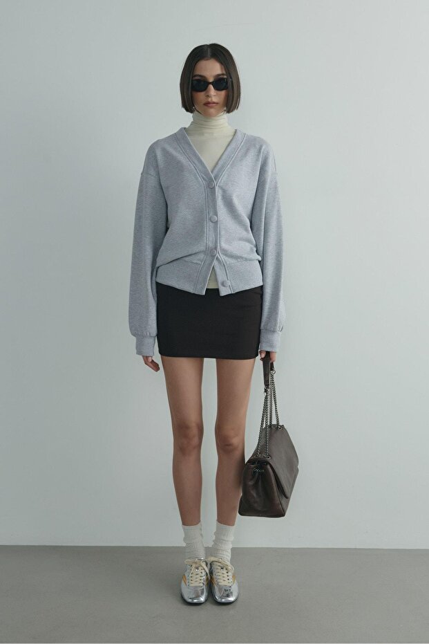 Gri Kenny Basic Hırka - 8