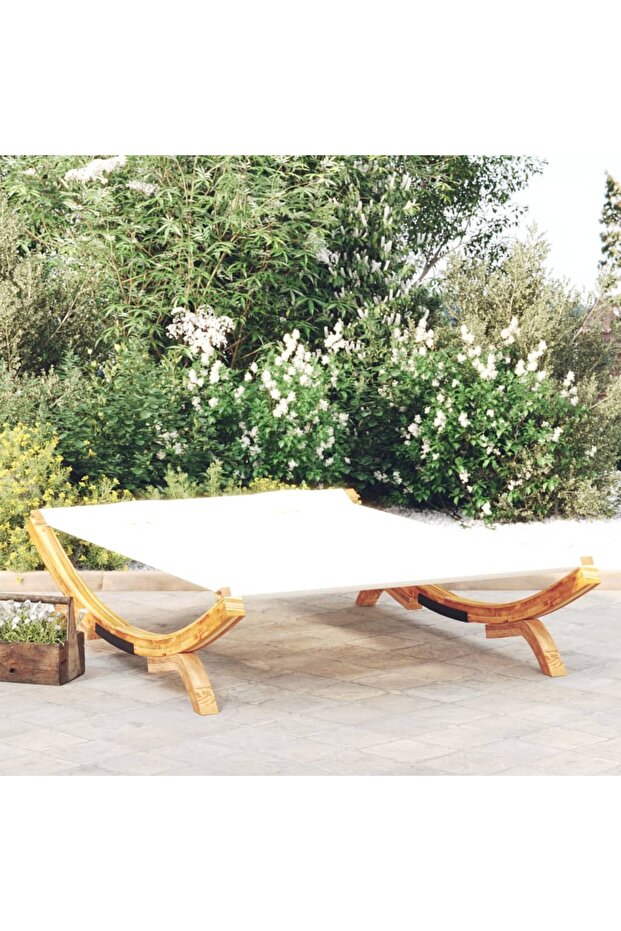 Outdoor Lounge Bed 165x188.5x46 cm Solid Bent Wood Cream