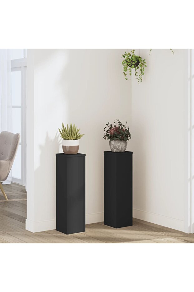Plant Stand 2pcs Black 17x17x60 cm Engineered Wood
