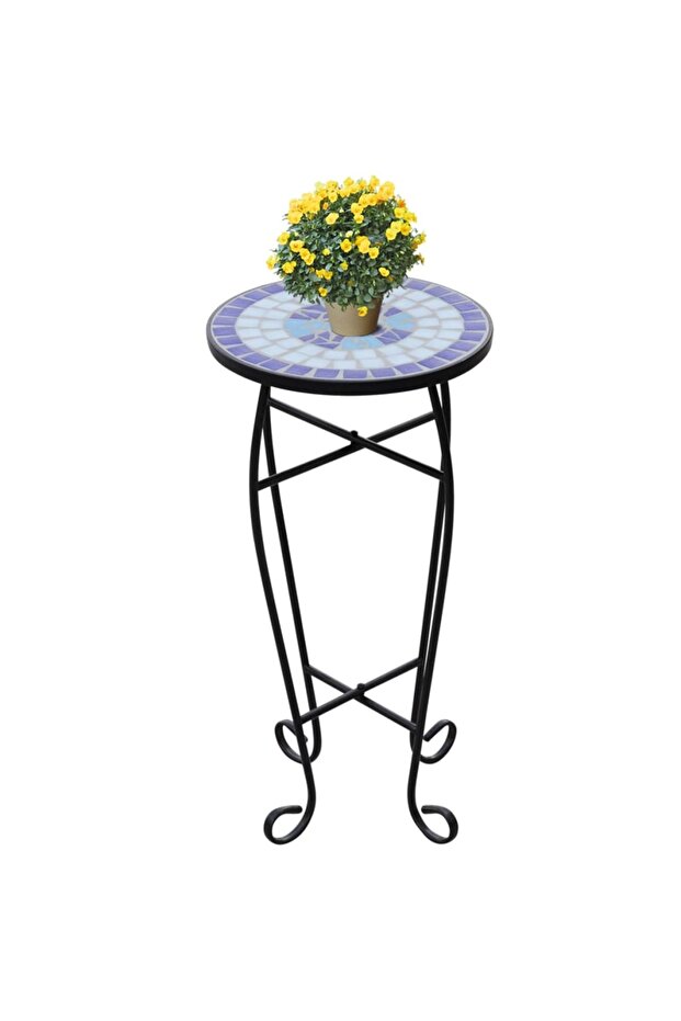 Mosaic Side Table Plant Table Blue White
