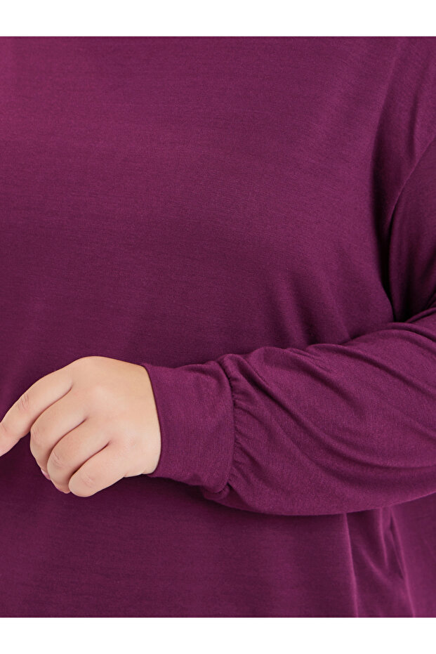 طقم بيجاما وبلوزة بأكمام منسدلة سادة بمقاسات كبيرة - 3