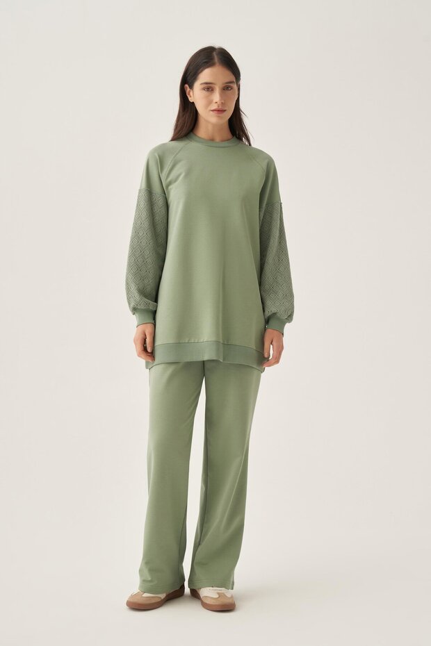 Defne-Cotton Lace Paneled Tracksuit Set