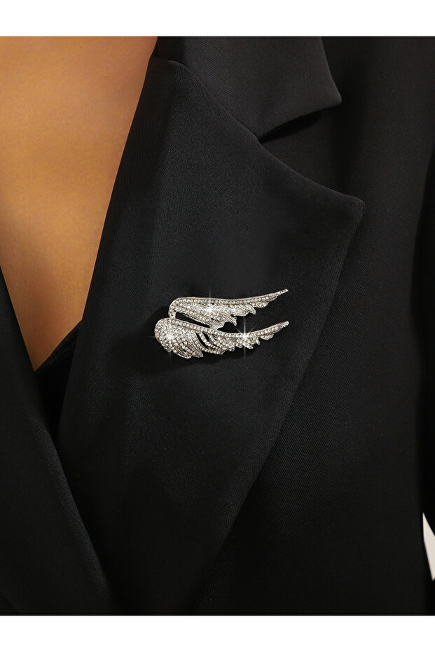 Wing Shaped Rhinestone Embellished Brooch
