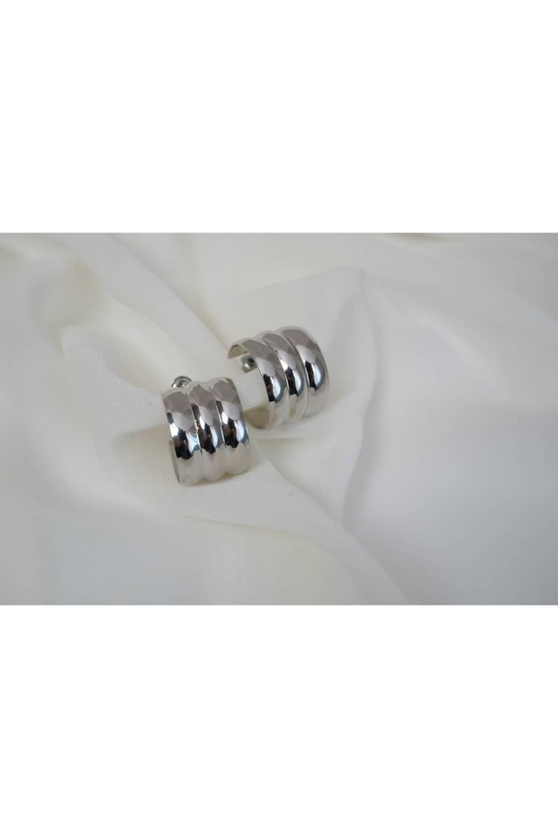 Kp158 Silver Three Layered Hoop Earrings (Length 20 mm)