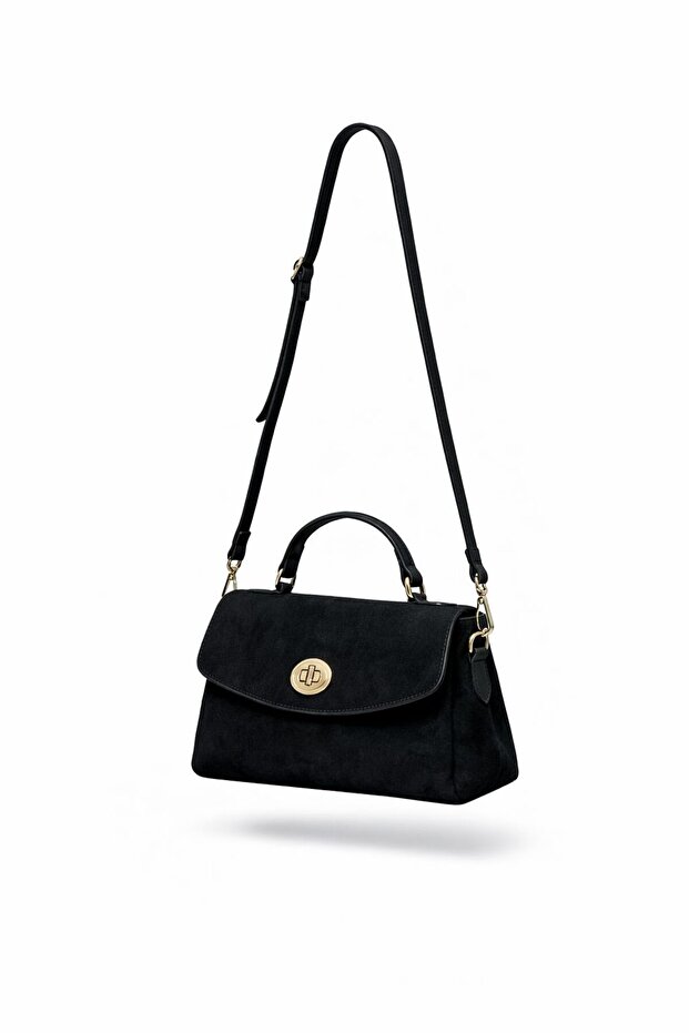 Orion Noir Black Suede Leather Hand & Shoulder Bag