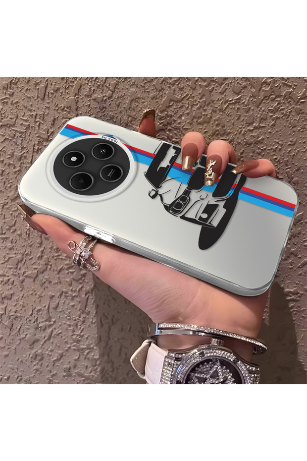 Bmw Pattern Silicone Edge Hard Back Slim Phone Case Compatible with Redmi 14C