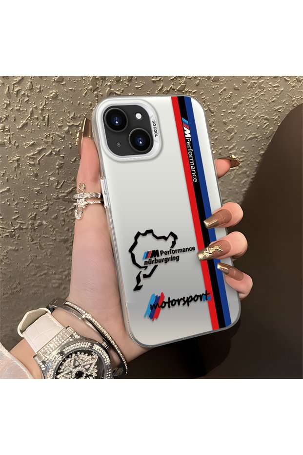 iPhone 15 Plus/14 Plus Compatible Bmw Patterned Silicone Edge Hard Back Anti-Fall Phone Case