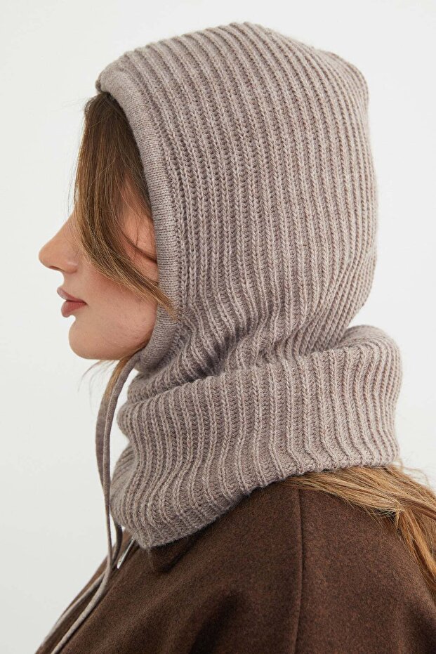 Basic Bağcıklı Triko Balaklava Bere - 5