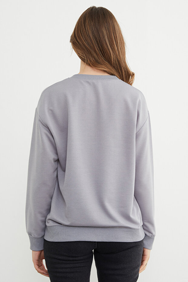 Basic Bisiklet Yaka Sweatshirt - 5