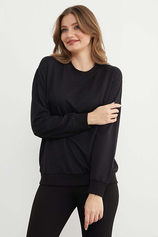 Basic Bisiklet Yaka Sweatshirt - 5