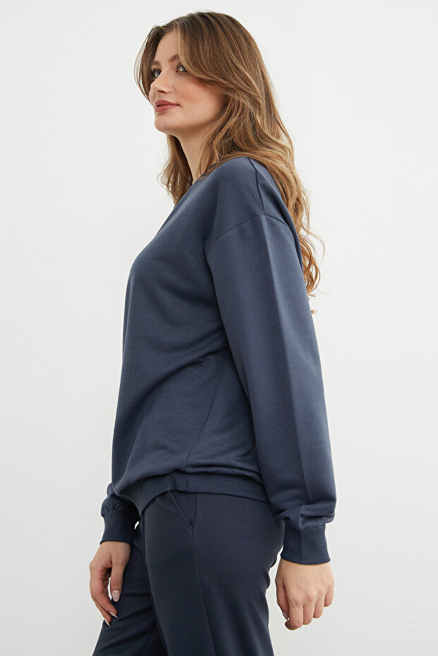Basic Bisiklet Yaka Sweatshirt - 7