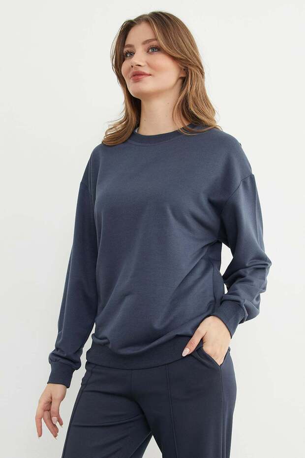 Basic Bisiklet Yaka Sweatshirt - 4