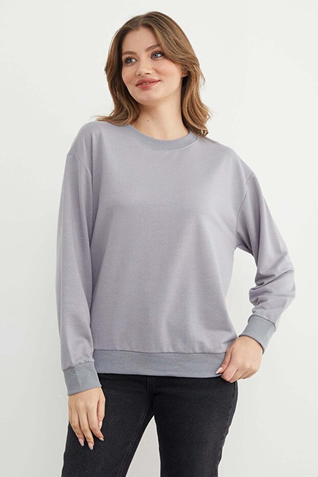 Basic Bisiklet Yaka Sweatshirt - 1