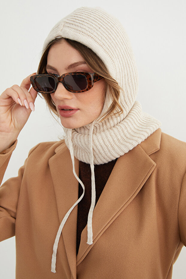 Basic Bağcıklı Triko Balaklava Bere - 5