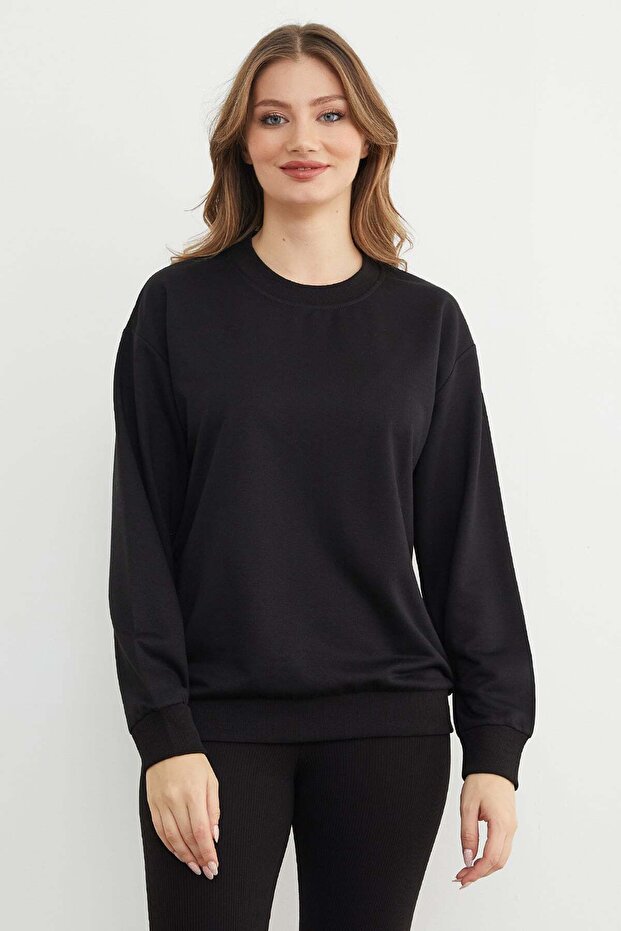 Basic Bisiklet Yaka Sweatshirt - 1