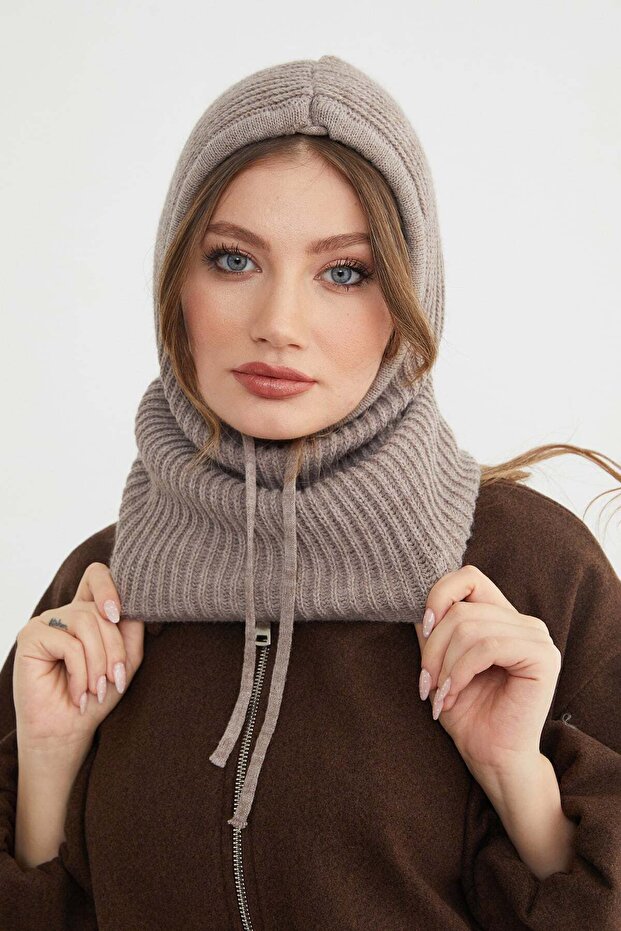 Basic Bağcıklı Triko Balaklava Bere - 1