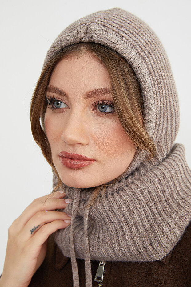 Basic Bağcıklı Triko Balaklava Bere - 3