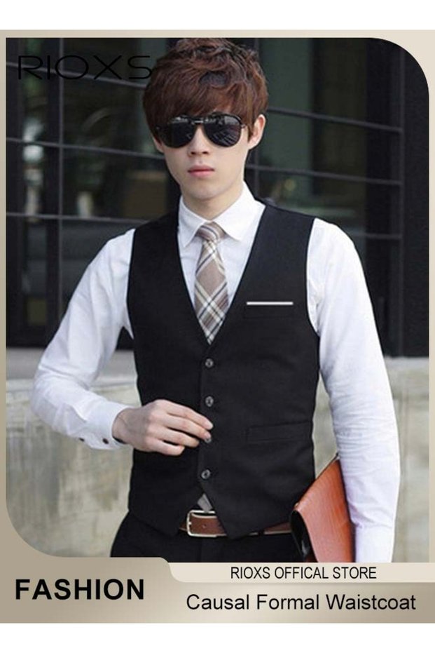 Men's Suit Vest, Slim Fit Business Formal Waistcoat, Casual V-neck Button Down Dress Vests, Four But