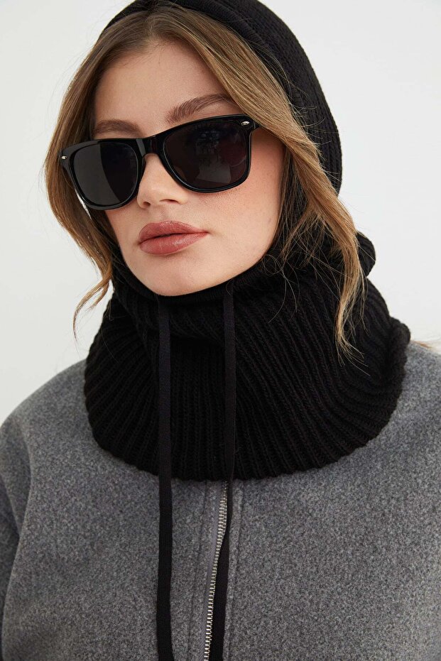 Basic Bağcıklı Triko Balaklava Bere - 2