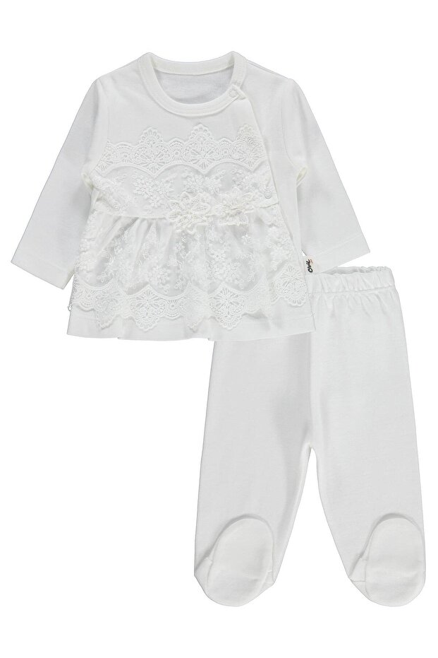 Ruffle Tulle 1-9 Month Pajama Set - Ecru 1-3 Months